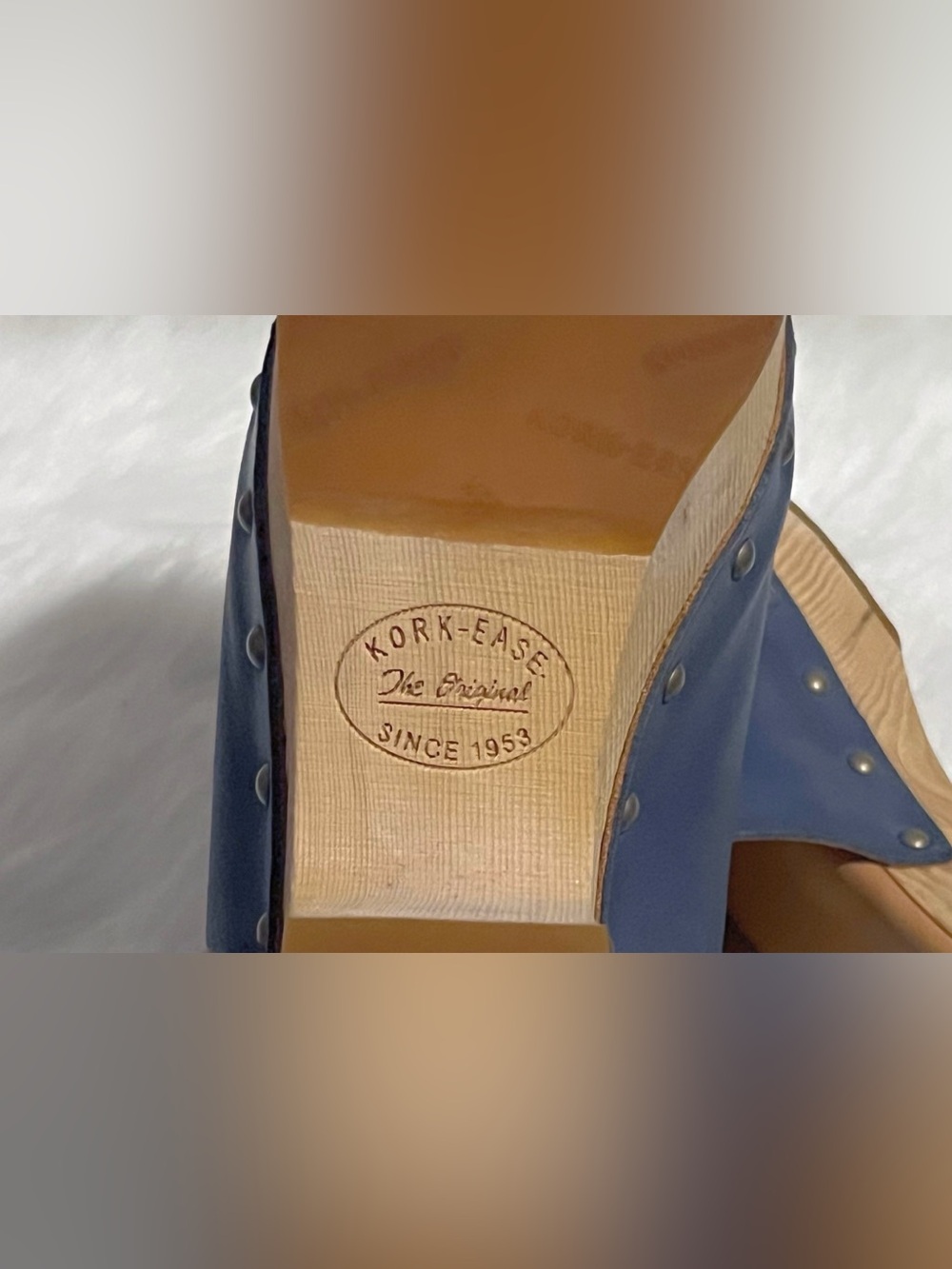 Kork-Ease NWOT Waone Leather Wood Wedge Platform Sandal Size 9 Blue/Grey - Picture 8 of 10